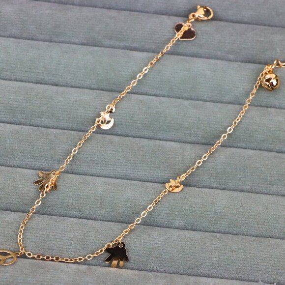 "Rose Gold Anklet with Peace & Charm Motifs,XPAL1035 - Picture 1 of 12